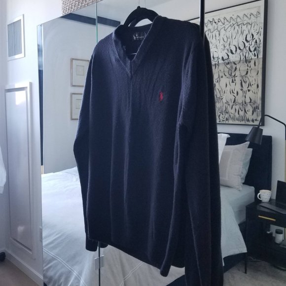 NWOT Polo Ralph Lauren Men's 100% Cashmere Sweater V Neck Navy L - Picture 4 of 4